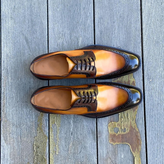 Height Increasing Green and Mango Yellow Leather Brugg Brogue Wingtip Oxfords - Formal Shoes