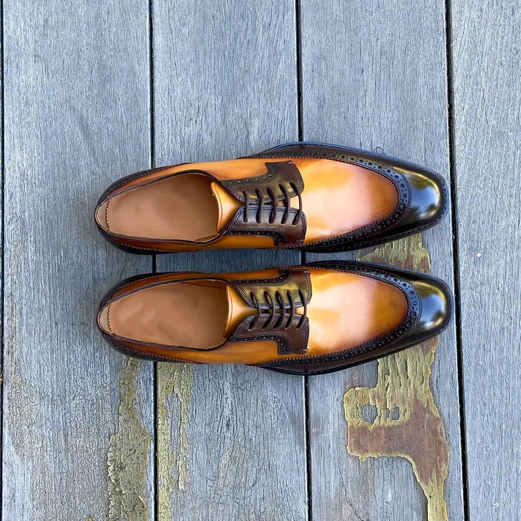 Green and Mango Yellow Leather Brugg Brogue Wingtip Oxfords - Formal Shoes