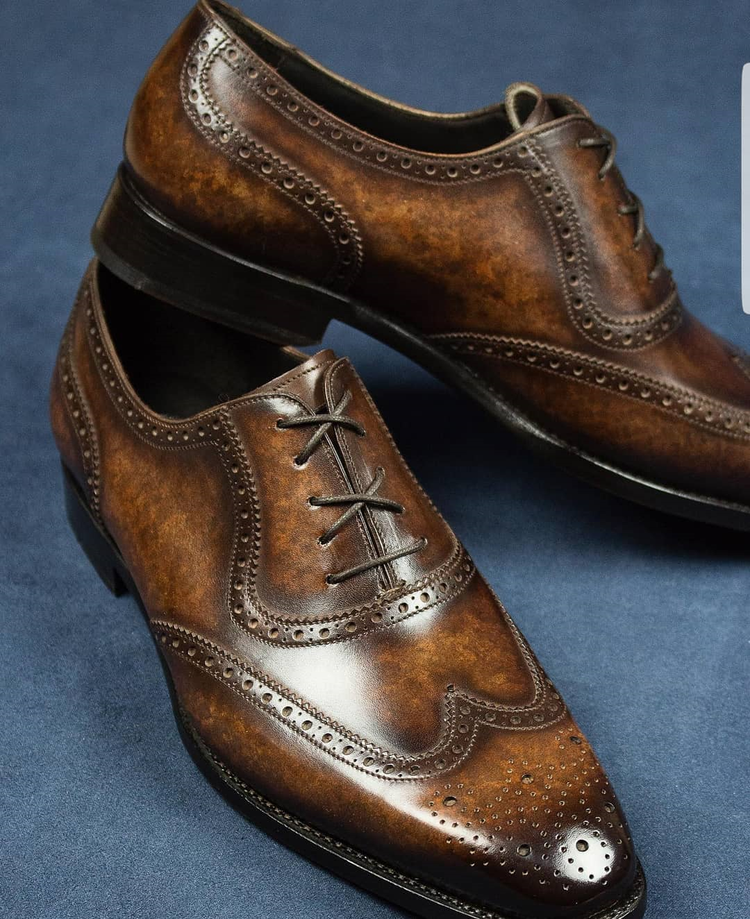 Brown Leather Chiasso Brogue Wingtip Oxfords - Formal Shoes