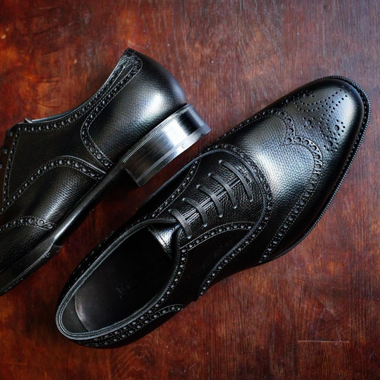 Black Leather Conthey Brogue Wingtip Oxfords - Formal Shoes