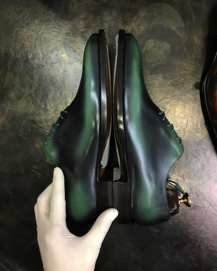 Green Leather Eglisau Whole Cut Oxfords - Formal Shoes