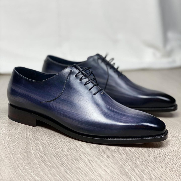 Height Increasing Thunder Blue Leather Emmen Whole Cut Oxfords - Formal Shoes