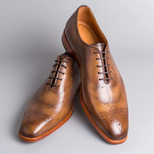 Tan Leather Flawil Whole Cut Brogue Oxfords - Formal Shoes